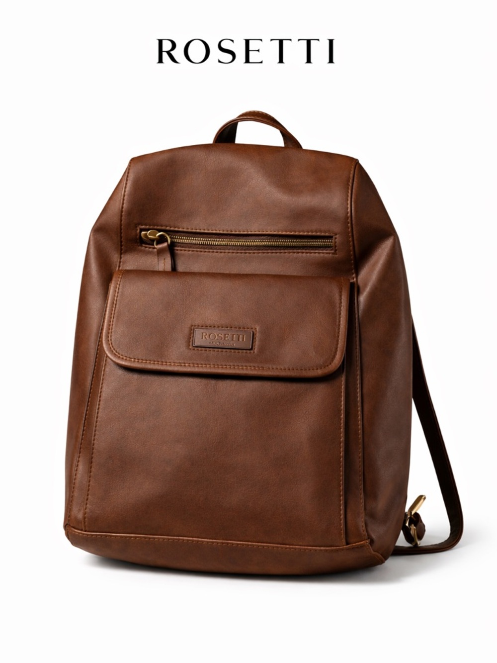 Rosetti Brown Faux-Leather Backpack for Men and Women - Picture 2 of 7